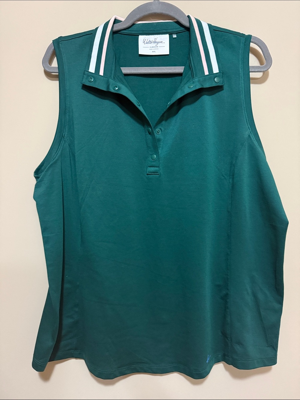 Walter Hagen Sleeveless Polo Tank Top - Teal / Dark Green w/White & Pink stripes